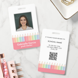 Personalised Colourful Red QR School Teacher ID Badge