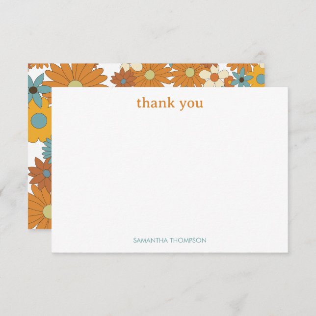 Personalised Colourful Retro Flower Pattern Thank You Card (Front/Back)