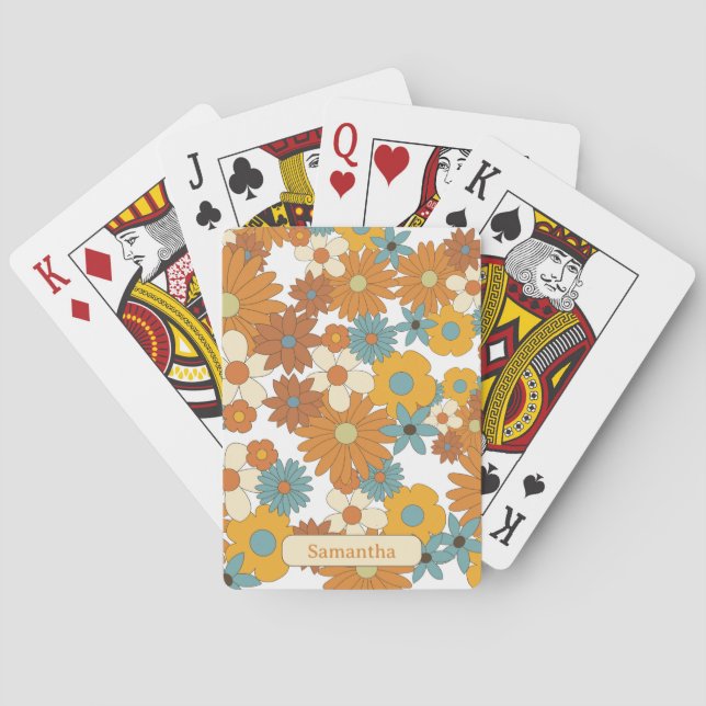 Personalised Colourful Retro Flower Sketchbook Playing Cards (Back)