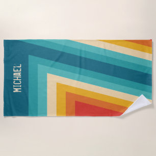 Personalised Colourful Retro Stripes - 70s, 80s Beach Towel