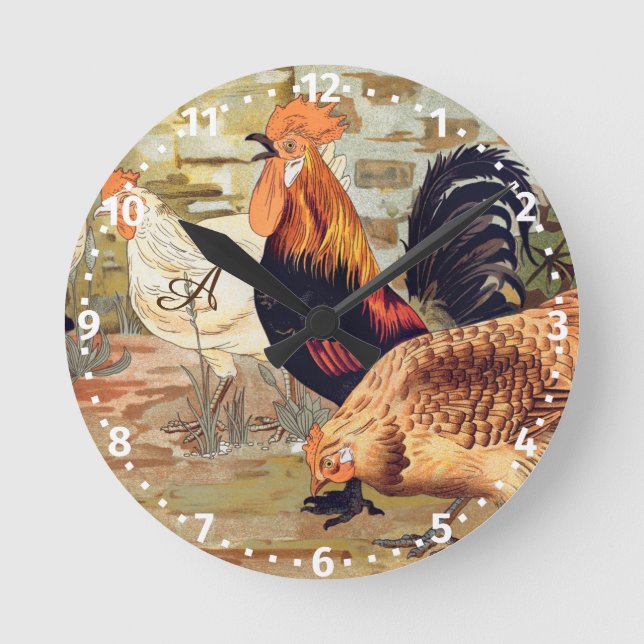  Personalised Colourful Rooster Farmhouse  Square  Round Clock (Front)