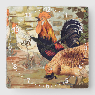 Personalised Colourful Rooster Farmhouse Square Wall Clock