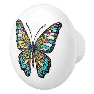Personalised Colourful Stained Glass Butterfly Ceramic Knob