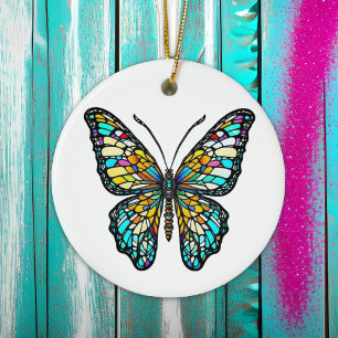 Personalised Colourful Stained Glass Butterfly Ceramic Tree Decoration