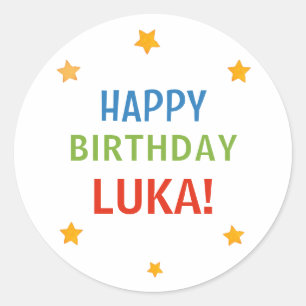 Personalised Colourful Stars Happy Birthday Name Classic Round Sticker