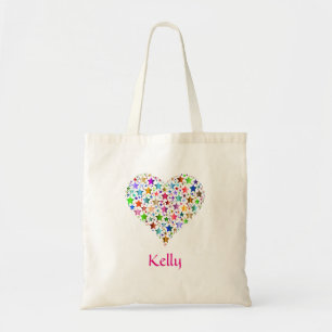 Personalised Colourful Stars Heart Shape Tote Bag