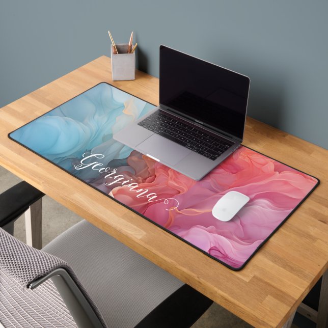 Personalised Colourful Sunset on Sea Alcohol Ink Desk Mat (Office 2)