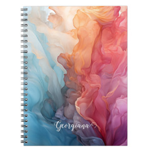 Personalised Colourful Sunset on Sea Alcohol Ink Notebook