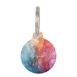 Personalised Colourful Sunset on Sea Alcohol Ink Pet Tag