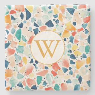 Personalised Colourful Terrazzo Monogram Stone Coaster