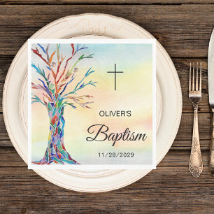 Personalised Colourful Tree Baptism Christening Napkin