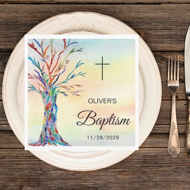 Personalised Colourful Tree Baptism Christening Napkin (Creator Uploaded)