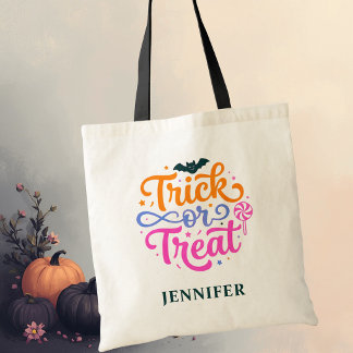 Personalised Colourful Trick or Treat Halloween Tote Bag