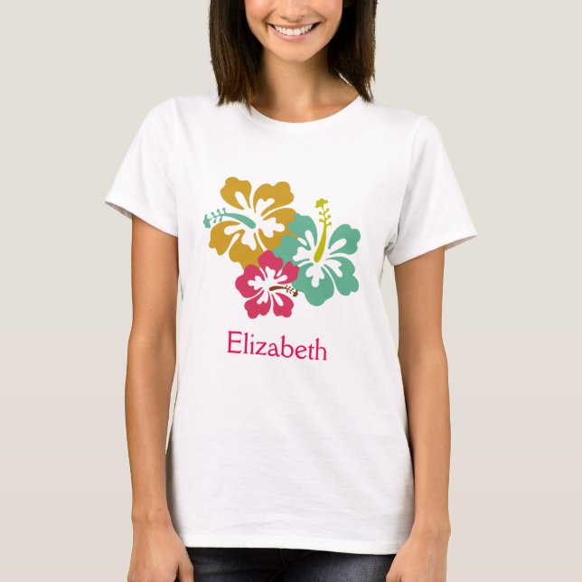 Personalised Colourful Tropical Hibiscus Flowers T-Shirt (Front)