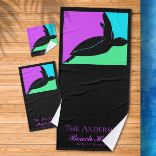 Personalised Colourful Tropical Sea Turtle Family Bath Towel Set