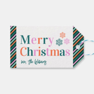 Personalised Colourful Typography Merry Christmas Gift Tags