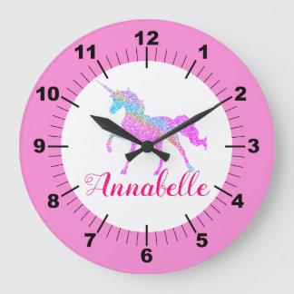 Personalised Colourful Unicorn Large Clock