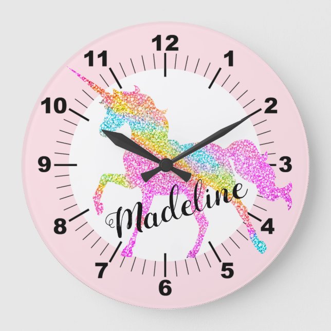 Personalised Colourful Unicorn Large Clock (Front)
