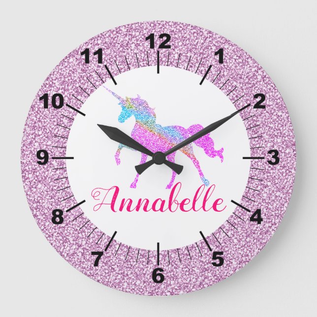 Personalised Colourful Unicorn Large Clock (Front)