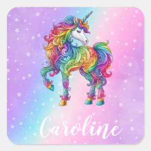 Personalised Colourful unicorn magic  Square Sticker