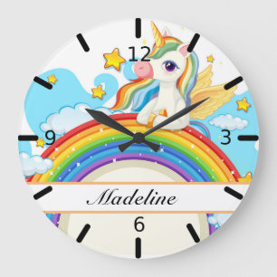 Personalised Colourful Unicorn & Rainbow Large Clock