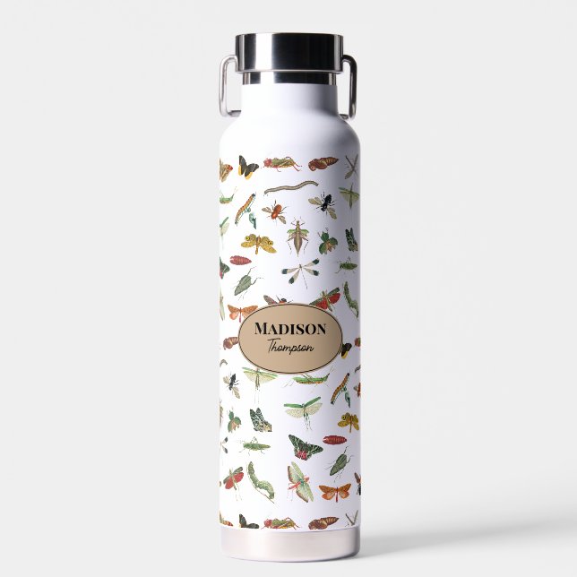 Personalised Colourful Vintage Insect Pattern   Water Bottle (Front)