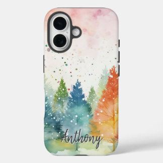 Personalised Colourful Watercolor Forest Phone Cas iPhone 16 Case