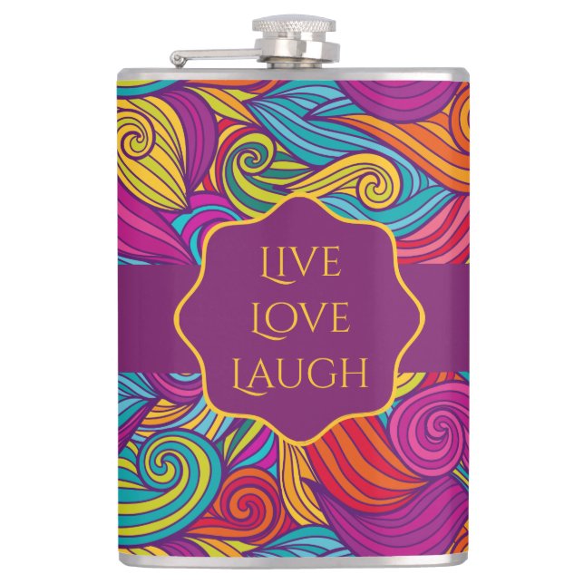 Personalised Colourful Wavy Stripe Swirls Pattern Hip Flask (Front)