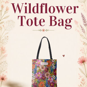 Personalised Colourful Wildflower Floral Tote Bag