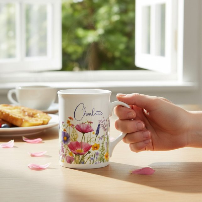 Personalised Colourful Wildflower Name Gift Bone China Mug (Creator Uploaded)