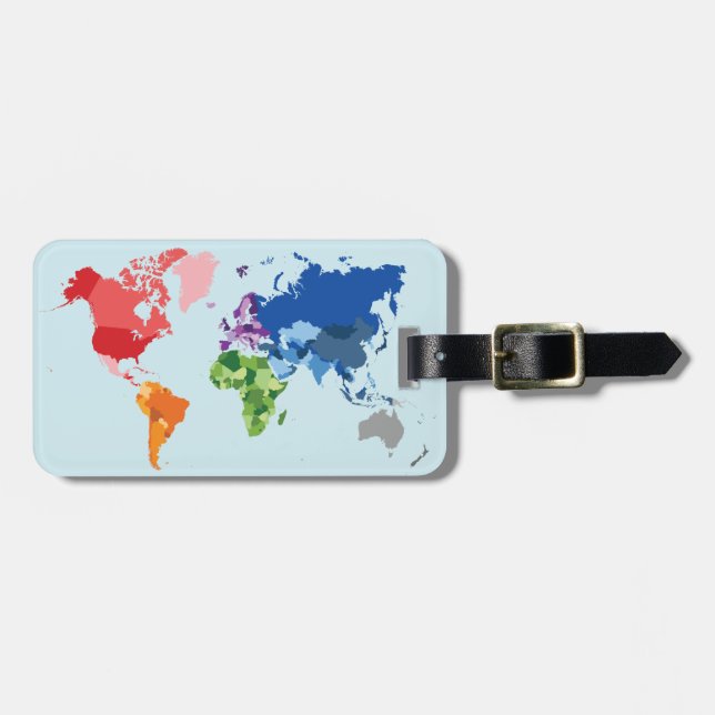 Personalised | Colourful World Map Luggage Tag (Front Horizontal)