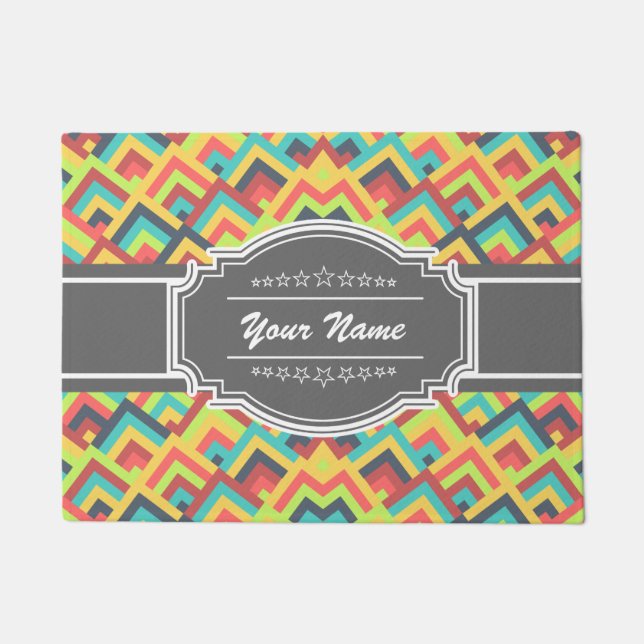 Personalised Colourful Zigzag Chevron N1 Doormat (Front)