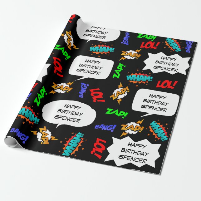 Personalised Comic Birthday Wrapping Paper (Unrolled)