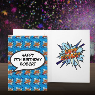 Personalised Comic Book HAPPY BIRTHDAY Blue Card