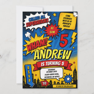 Personalised Comic Book Hero Birthday Invitation