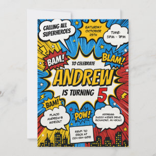 Personalised Comic Book Hero Birthday Invitation