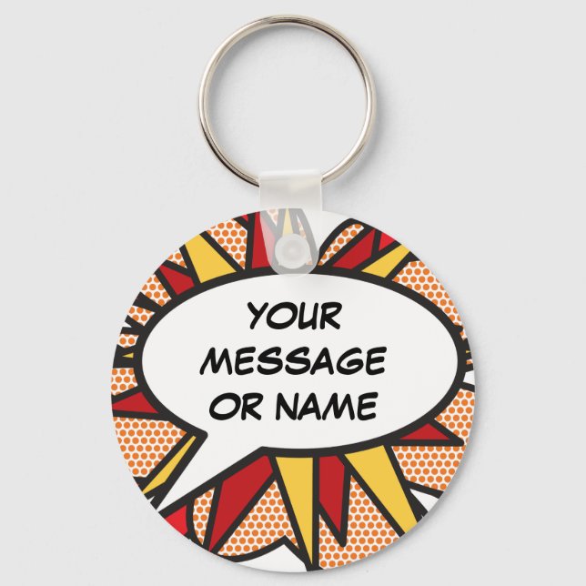 Personalised Comic Book Pop Art "I'm Here" Key Ring (Front)