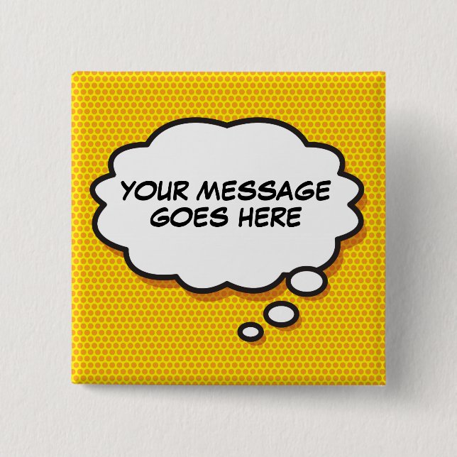 Personalised Comic Book Pop Art Think Bubble 15 Cm Square Badge (Front)
