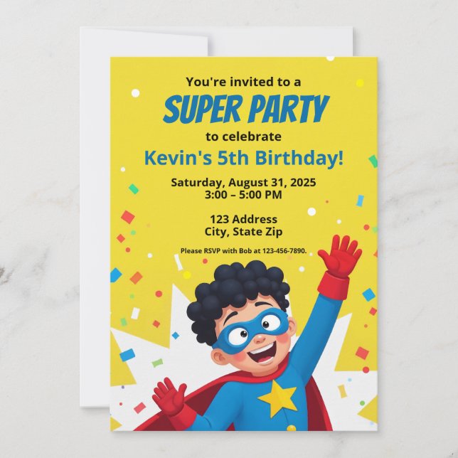 Personalised Comic Book Style Super Hero Invitatio Invitation (Front)