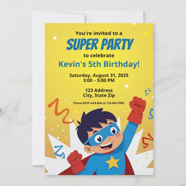 Personalised Comic Book Style Super Hero Invitatio Invitation (Front)