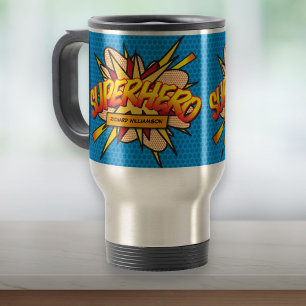 Personalised Comic Book SUPERHERO Travel Mug