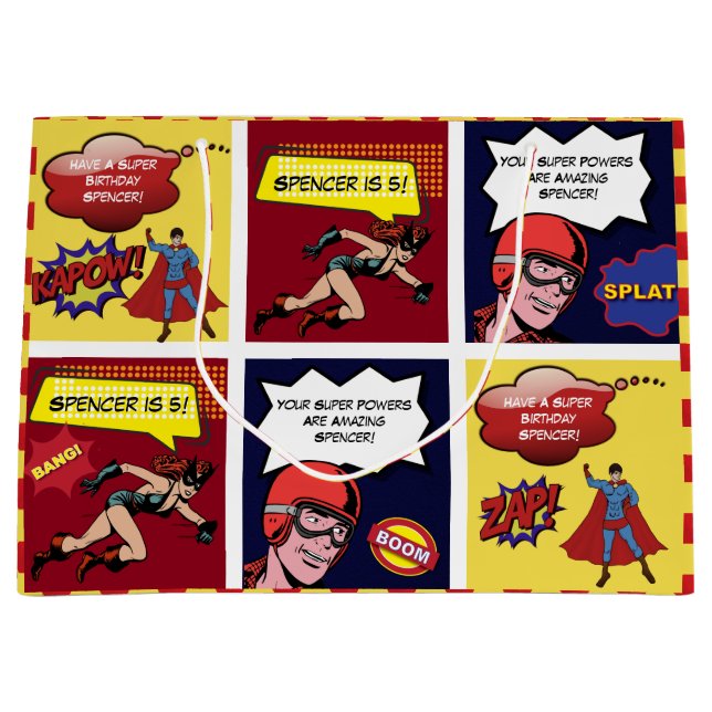 Personalised Comic Strip Birthday Large Gift Bag (Front)
