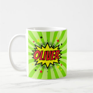 Personalised Comic Style Kids Colourful Green Gift Coffee Mug