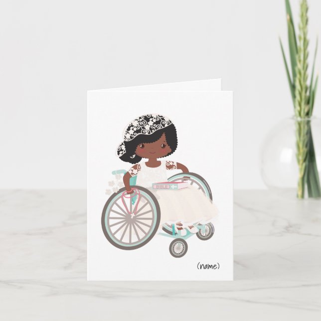 Personalised Communion-Black Girl in Wheelchair Card (Front)