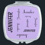Personalised Compact Mirror, Name Repeats, Purple Vanity Mirror<br><div class="desc">This personalised compact mirror is decorated with your name repeating black letters, in different fonts, different sizes, all in a light purple background. Easy to personalise - just CHANGE NAME in ONE PLACE. What a wonderful gift for bridesmaids, teacher appreciation, or any special occasion. Supports text up to 9 characters....</div>