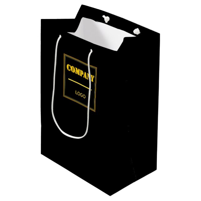 Personalised Company Black Modern Custom Business Medium Gift Bag (Front Angled)