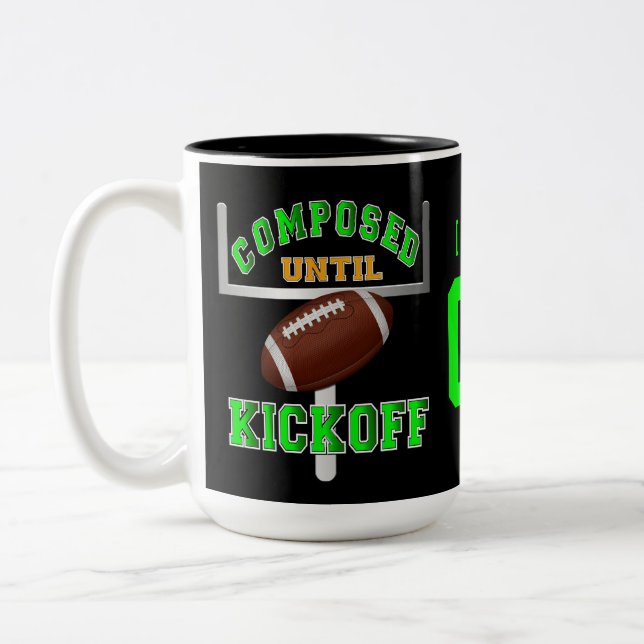 Personalised Composed Until Kickoff Football  Two-Tone Coffee Mug (Left)