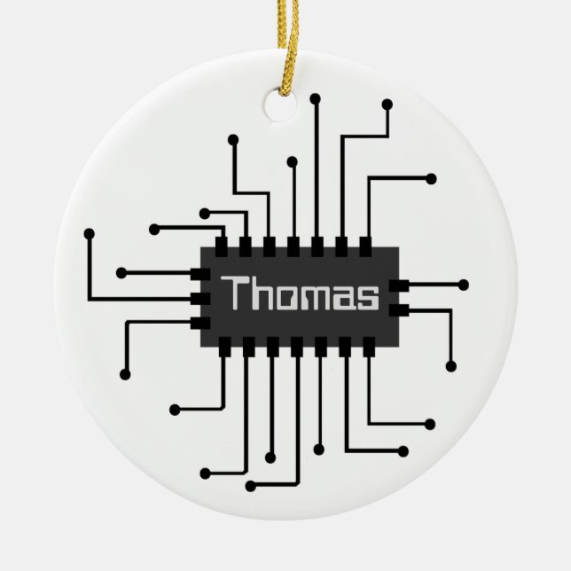 Personalised Computer IC Chip Image Ceramic Tree Decoration (Front)
