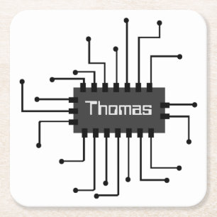 Personalised Computer IC Chip Image Square Paper Coaster