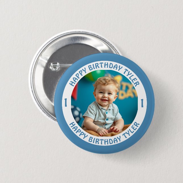 Personalised Confetti Photo, Name and Age Birthday 6 Cm Round Badge (Front & Back)